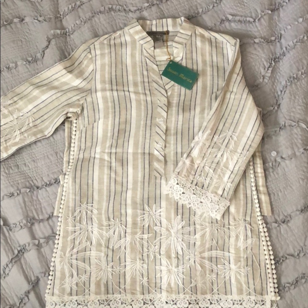 Sharon young blouse.  Cream striped lace detail